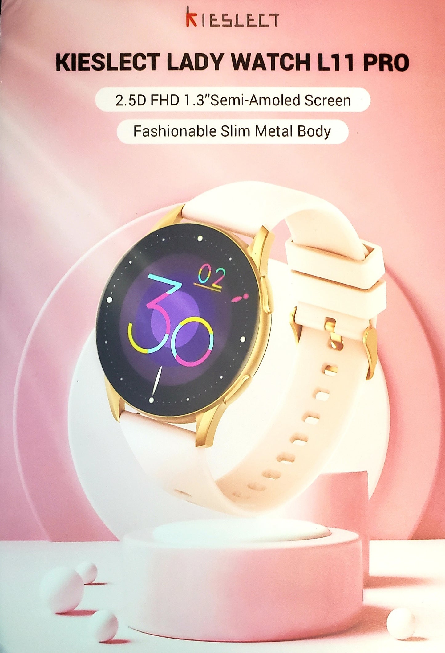 Kieslect L11 Pro Lady Smart Watch with Bright HD Semi-AMOLED Touchscreen Pink