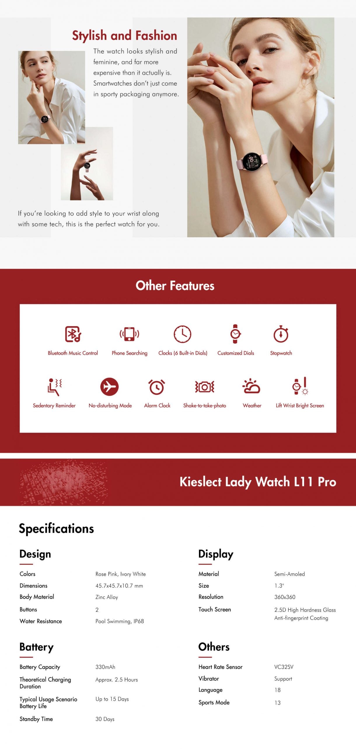 Smartwatch Xiaomi Kieslect Lady L11 Rosa – Tienda Numeral