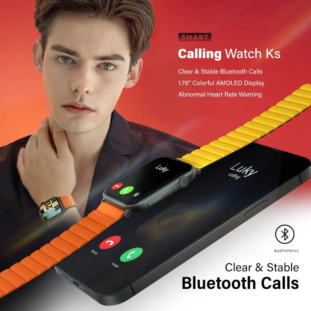 Kieslect KS Calling Smart Watch Ultra Amoled Display  Strap color OG/YE/BK + BK